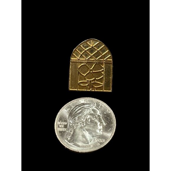 Vintage Flower Through The Arch Glass Window Gold Tone Metal Fashion Brooch Pin - Picture 4 of 4